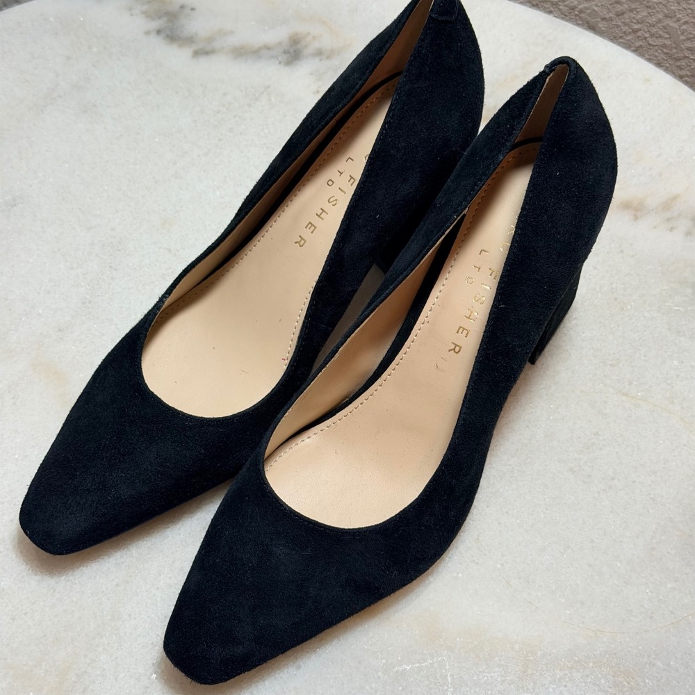 Marc Fisher LTD Zala Block Heel Pump Black Suede Pointed Toe Shoes Womens size 6